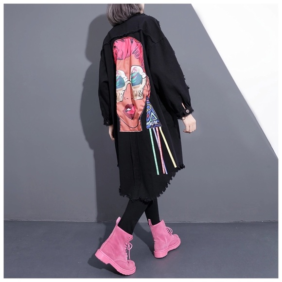 Black Graphic Back Denim Jacket - Picture 3 of 8